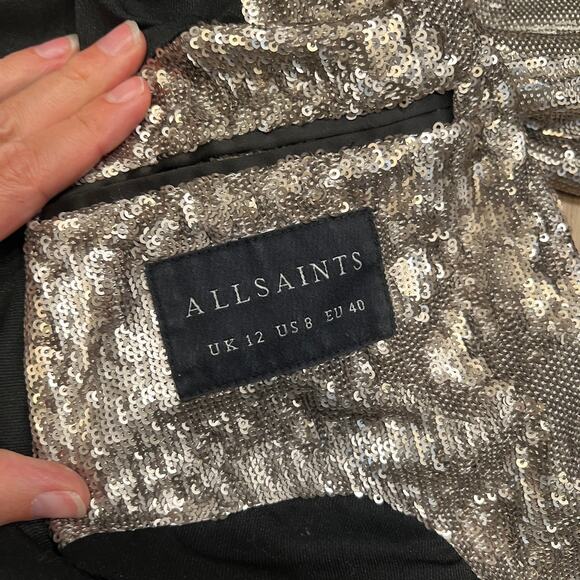 ALLSAINTS Women's Leigh Sequin Blazer Size 8 In Silver - Picture 11 of 12